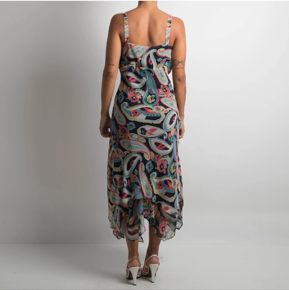 Y2K Vintage Esprit Paisley Print Asymmetrical Fairy Dress Rainbow 14 - Picture 4 of 13